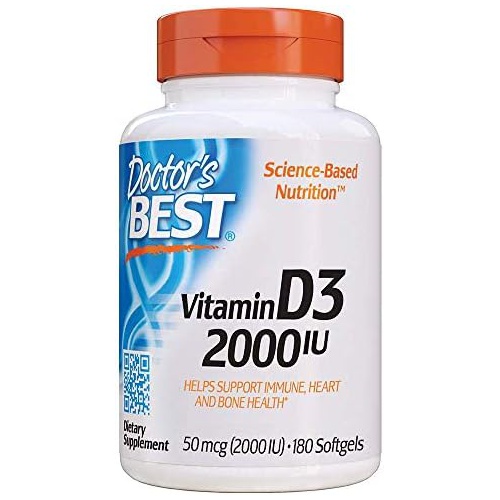  Doctors Best Vitamin D3 2 000 IU Healthy Bones Teeth Heart Immune Support NonGMO GlutenFree Soy Free , 180 Count