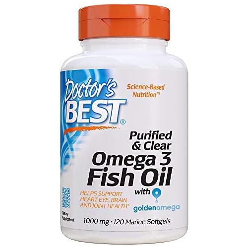  Doctors Best Purified & Clear Omega 3Fish Oil, No Reflux, Supports Heart, Eyes, Brain & Joint Health, 120 Count (Pack of 1)