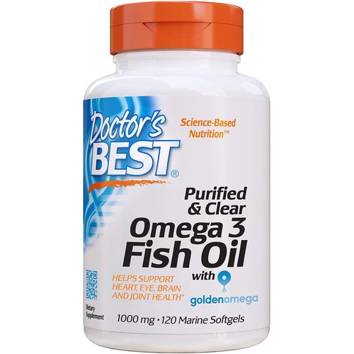  Doctors Best Purified & Clear Omega 3Fish Oil, No Reflux, Supports Heart, Eyes, Brain & Joint Health, 120 Count (Pack of 1)