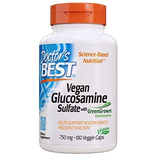  Doctors Best Vegan Glucosamine Sulfate, Joint Support, Non-GMO, Vegan, Gluten Free, Soy Free, 750 mg 180 Veggie Caps