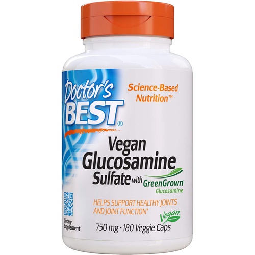  Doctors Best Vegan Glucosamine Sulfate, Joint Support, Non-GMO, Vegan, Gluten Free, Soy Free, 750 mg 180 Veggie Caps