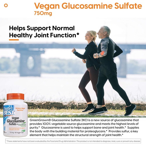  Doctors Best Vegan Glucosamine Sulfate, Joint Support, Non-GMO, Vegan, Gluten Free, Soy Free, 750 mg 180 Veggie Caps