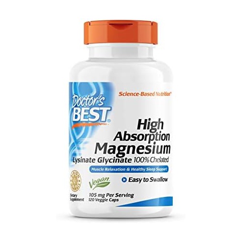  Doctors Best High Absorption Magnesium Lysinate Glycinate, Easy to Swallow, 120 Ct