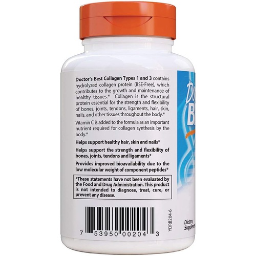  Doctors Best Collagen Types 1 & 3 with Peptan, Non-GMO, Gluten Free, Soy Free, Supports Hair, Skin, Nails, Tendons & Bones, 1000 Mg, 540 Tablets