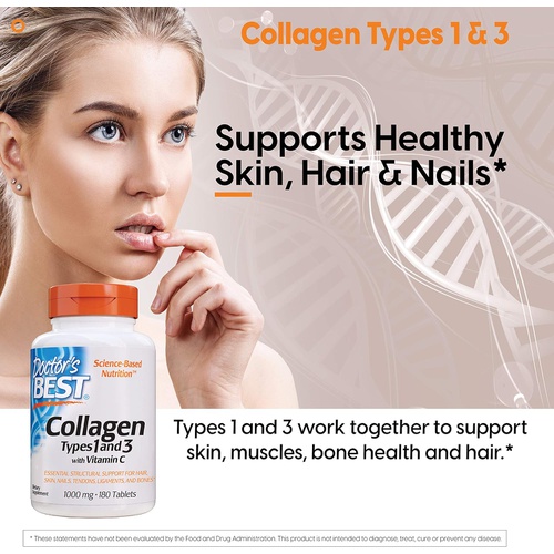  Doctors Best Collagen Types 1 & 3 with Peptan, Non-GMO, Gluten Free, Soy Free, Supports Hair, Skin, Nails, Tendons & Bones, 1000 Mg, 540 Tablets