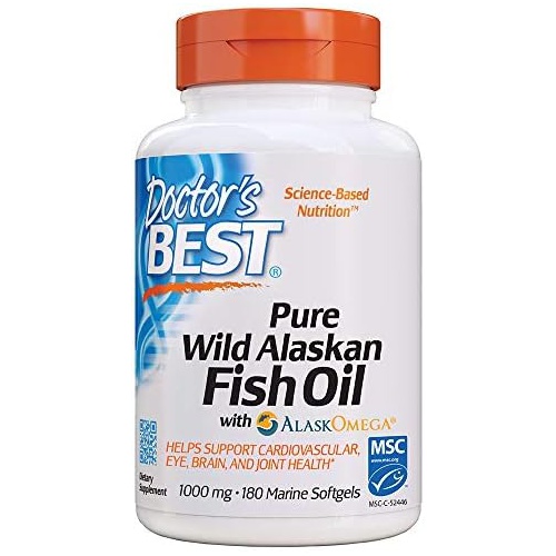  Doctors Best Pure Wild Alaskan Fish Oil with AlaskOmega, Heart, Brain, Mental Wellbeing, Eyes, Non-GMO, Gluten Free, 180 Marine Softgels