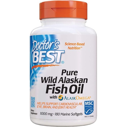  Doctors Best Pure Wild Alaskan Fish Oil with AlaskOmega, Heart, Brain, Mental Wellbeing, Eyes, Non-GMO, Gluten Free, 180 Marine Softgels