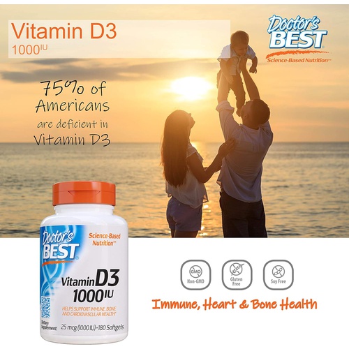  Doctors Best Best Vitamin D3 1000 IU, Softgel Capsules, 180-Count