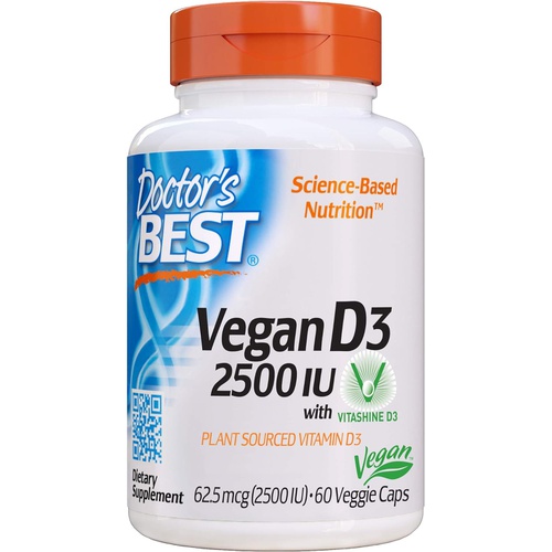  Doctors Best Vitamin D3 2500IU with Vitashine D3, Non-GMO, Vegan, Gluten & Soy Free, Regulates Immune Function, Supports Healthy Bones, 60 Count