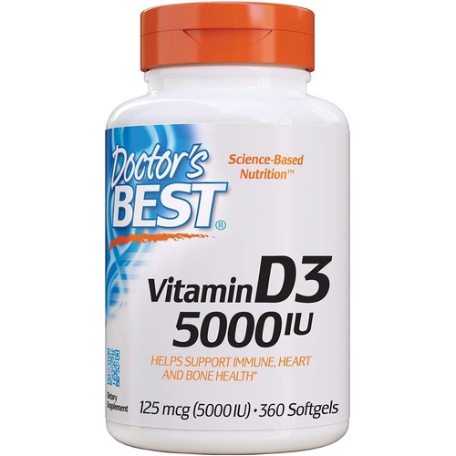  Doctors Best Vitamin D3 5,000 IU for Healthy Bones, Teeth, Heart and Immune Support, Non-GMO, Gluten-Free, Soy Free, 360 Count (Pack of 1)