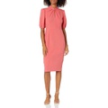 Donna Morgan Womens Short Puff Sleeve Twist Neck Sheath Dress with Keyhole