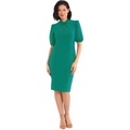 Donna Morgan Womens Short Puff Sleeve Twist Neck Sheath Dress with Keyhole