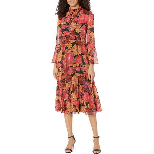  Donna Morgan Long Sleeve Tiered Dress with Ruffle Details