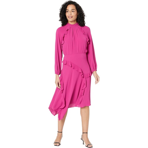  Donna Morgan Midi Dress with Long Sleeve and Ruffle Detail