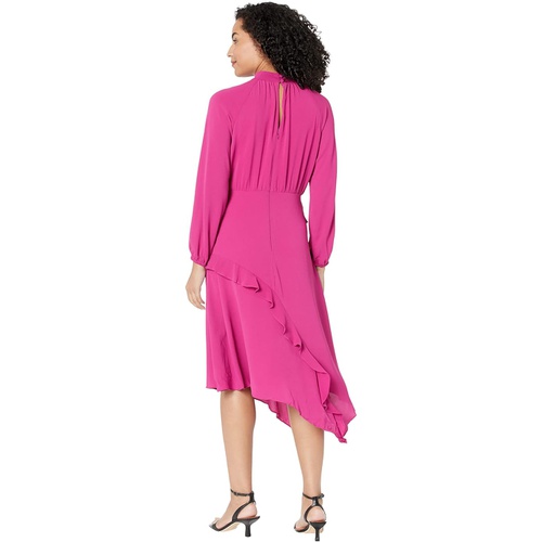  Donna Morgan Midi Dress with Long Sleeve and Ruffle Detail