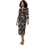 Donna Morgan Midi Wrap Dress with Long Sleeve & Collar