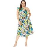 Donna Morgan Plus Size One Shoulder Midi with Ruffle