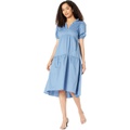 Donna Morgan Deep Ruffled V-Neck Midi Dress with Skirt Tiers