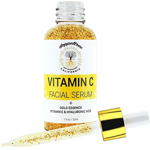  Doppeltree Organic Vitamin C Face Serum with 24K Gold Flakes, Hyaluronic Acid, Vitamin E - Vit C Facial Serum - Acne Scar Treatment, Dark Spot Corrector, Anti Aging & Brightening - Formulated