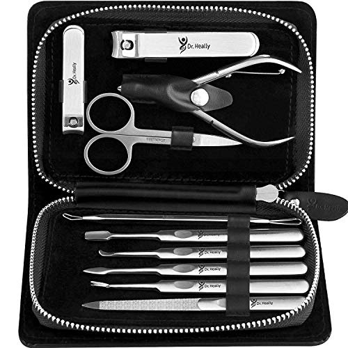  Dr. Heally Manicure Set for Men  Pedicure Kit for Women  Manicure Kit stainless steel  Pedicure Tools with a leather case  Professional pedicure set  Mens Manicure Tools Black