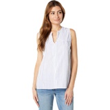 Dylan by True Grit Stella French Blue Stripe Crinkle Cotton Sleeveless Blouse
