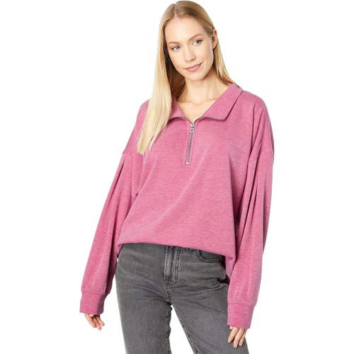  Dylan by True Grit Madison Lux Fleece High-Low Zip Pullover wu002F Drop Shoulder & Raw Edge Hem