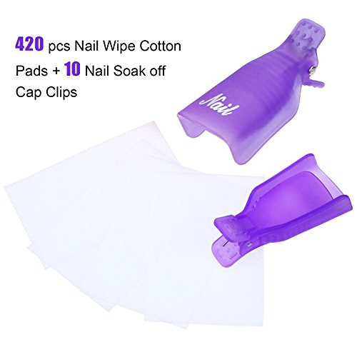  eBoot Nail Cap Clips UV Gel Polish Remover Wrap 10 Pack with 420 Pack Nail Wipe Cotton Pads (Purple)