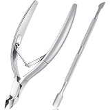 Cuticle Trimmer with Cuticle Pusher - Cuticle Nipper Clipper Cutter ECBASKET Dead Skin Remover Scissor Plier Durable Manicure Pedicure Tools for Fingernails and Toenails Silvery