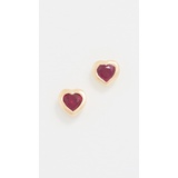 EF Collection 14k Yellow Gold Ruby Heart Studs