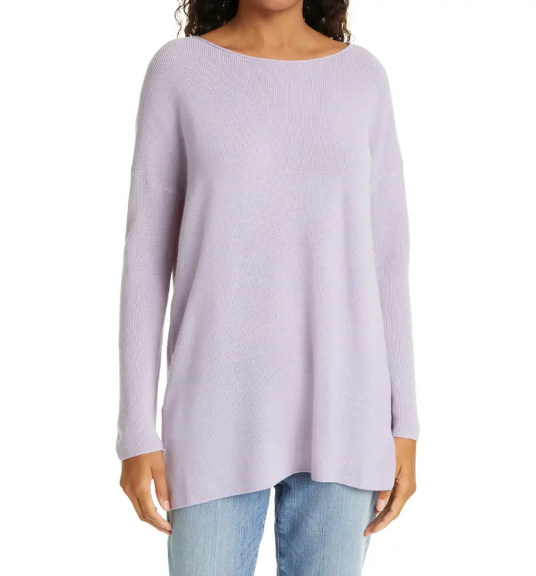 Eileen Fisher Bateau Neck Merino Wool Tunic Sweater_WISTERIA