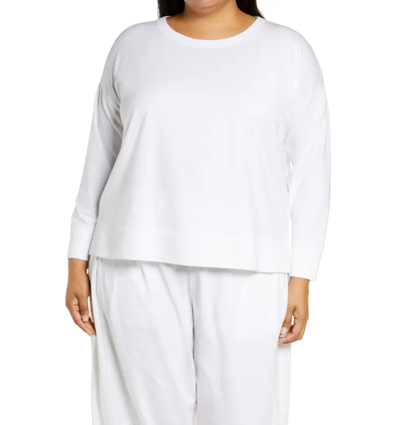 Eileen Fisher Long Sleeve Stretch Cotton Jersey T-Shirt_WHITE