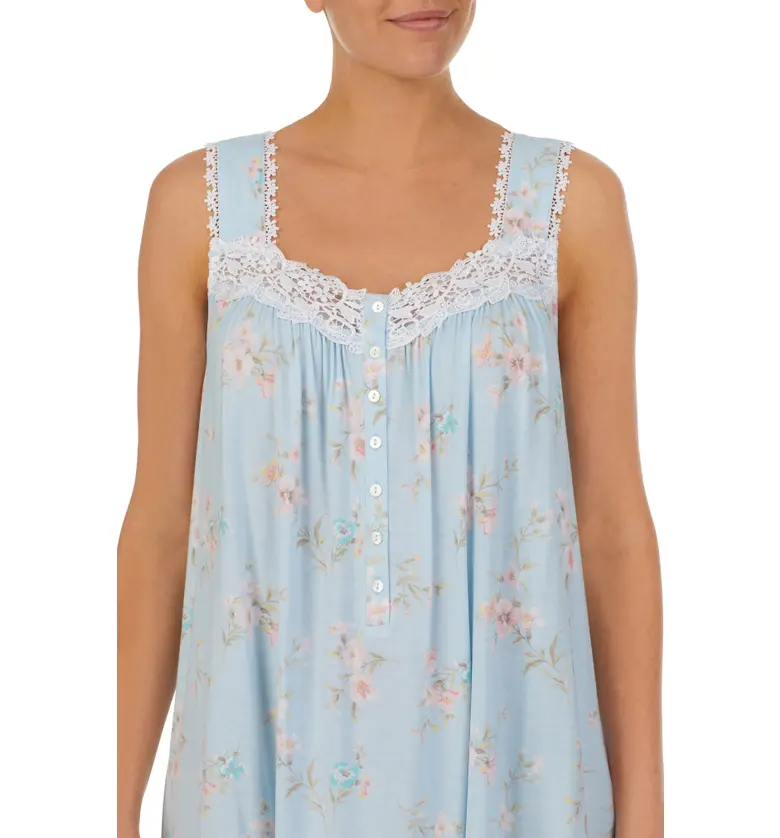  Eileen West Floral Short Jersey Nightgown_TEAL PRT