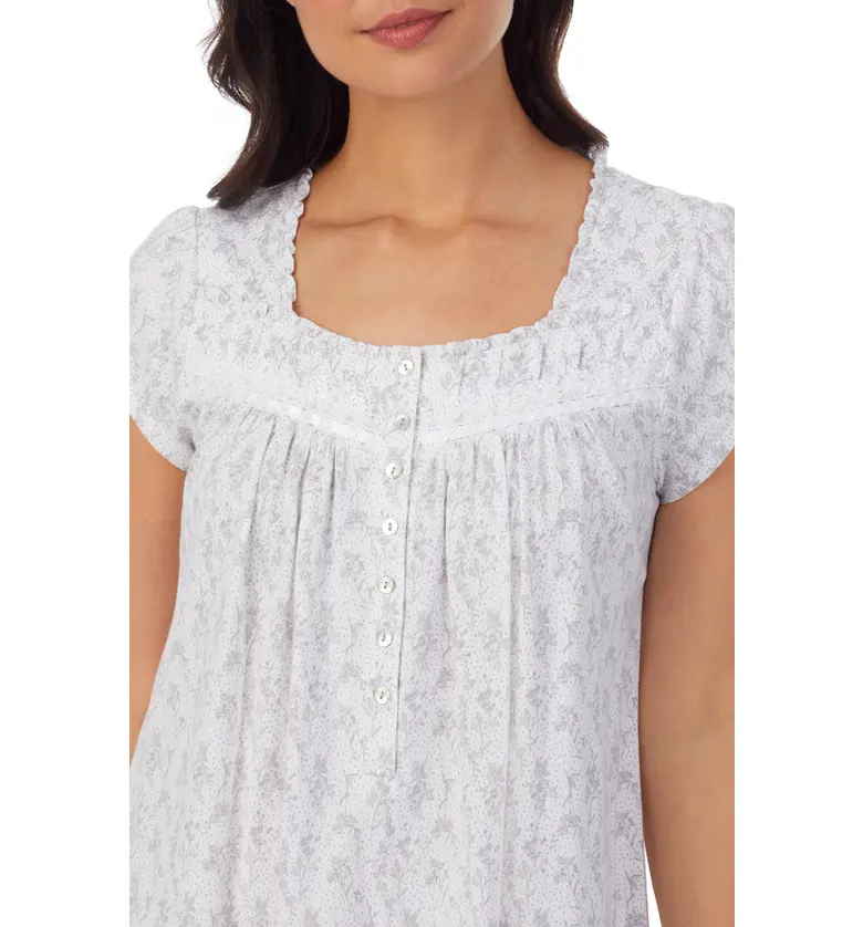  Eileen West Lace Trim Cotton Jersey Nightgown_WHITE DITSY