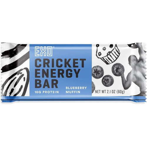  EXO Protein Bars, Blueberry Muffin, 12 Count, 8g Protein, Gluten Free, High Fiber, Dairy Free Cricket Protein Bar, (Packaging May Vary)