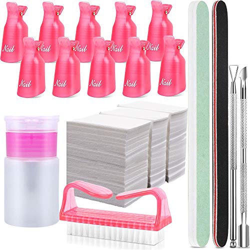  Ealicere Nail Remover Tools Kit with Nail Clips,100ml Nail Polish Remover Bottle, 500 Nail Remover Cotton Pad,Nail Brush,Cuticle Pusher,Cuticle Peeler,Buffer Block 100/180 Nail File