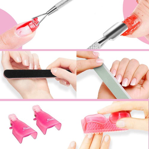  Ealicere Nail Remover Tools Kit with Nail Clips,100ml Nail Polish Remover Bottle, 500 Nail Remover Cotton Pad,Nail Brush,Cuticle Pusher,Cuticle Peeler,Buffer Block 100/180 Nail File