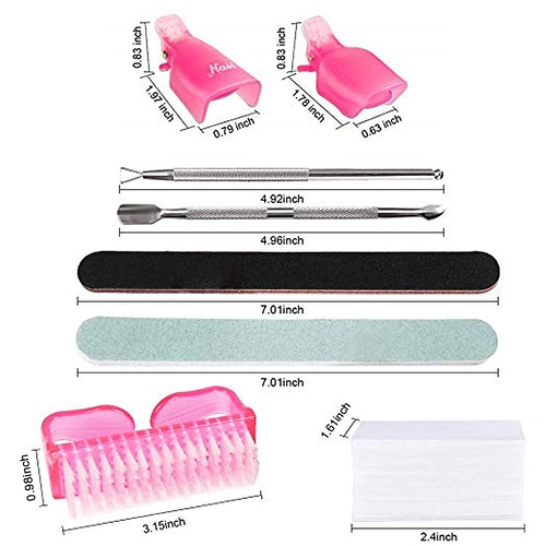  Ealicere Nail Remover Tools Kit with Nail Clips,100ml Nail Polish Remover Bottle, 500 Nail Remover Cotton Pad,Nail Brush,Cuticle Pusher,Cuticle Peeler,Buffer Block 100/180 Nail File