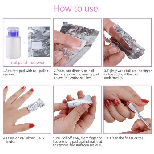  Ealicere 200 Pcs Nail Polish Remover Gel Polish Remover Soak Off Foils, with 1 Piece Cuticle Pusher, 1 Piece Nail file ，Gel Nail Polish Remover Wrap Foils Nail Gel Remover Tool