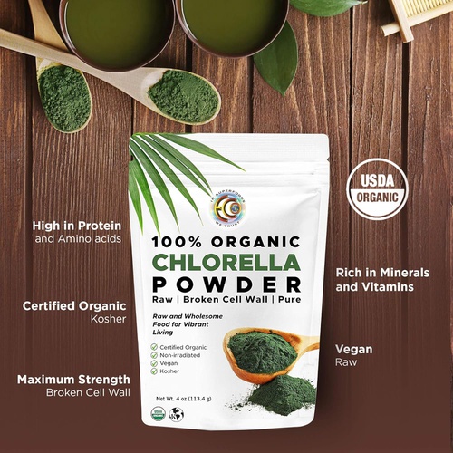  Earth Circle Organics - Certified Organic Chlorella Superfood Powder, Kosher, Cold Pressed, Broken Cell Wall, Vegan, High in Protein, Fiber & Amino Acids - 4oz (2 Pack)