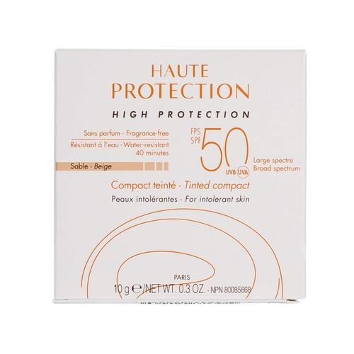  Eau Thermale Avene High Protection Beige Tinted Compact, Broad Spectrum SPF 50+, UVA/UVB Blue Light Protection, Water Resistant, Non-Greasy, 0.35 oz.