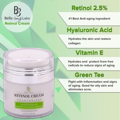  Ecco Bella Beauty Retinol Moisturizer Anti Aging Cream for Face and Eye Area - With Hyaluronic Acid - 2.5% Active Retinol - Vitamin E - Reduce Appearance of Wrinkles and Fine lines - Best Day and Ni