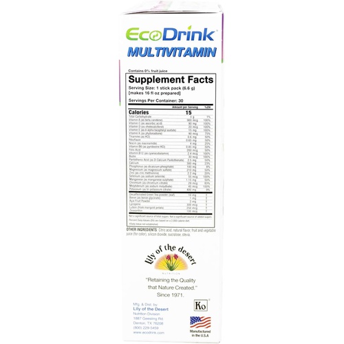  EcoDrink Multivitamin Energy Powder Drink Mix - Electrolytes Antioxidants Nutrients - Sugar and Caffeine Free - Berry Flavor Powder, 30 Packets