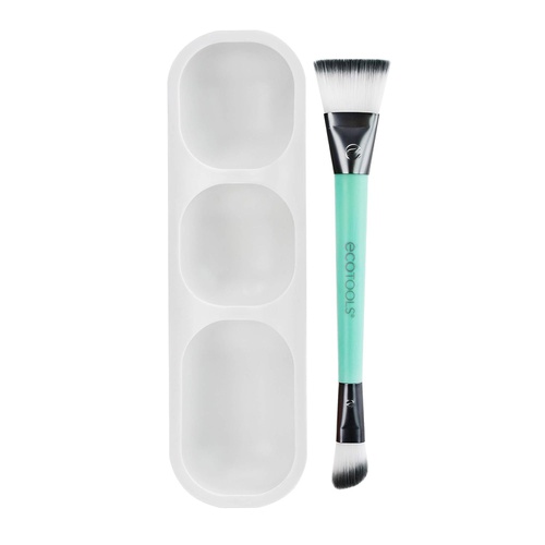  EcoTools Maskmates Multi-Masking Kit, For Facial Mask Application, With Dual Mixing Tray and Container, Set of 2 Brush Heads