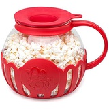 Ecolution Original Microwave Micro-Pop Popcorn Popper Borosilicate Glass, 3-in-1 Silicone Lid, Dishwasher Safe, BPA Free, 3 Quart Family Size, Red