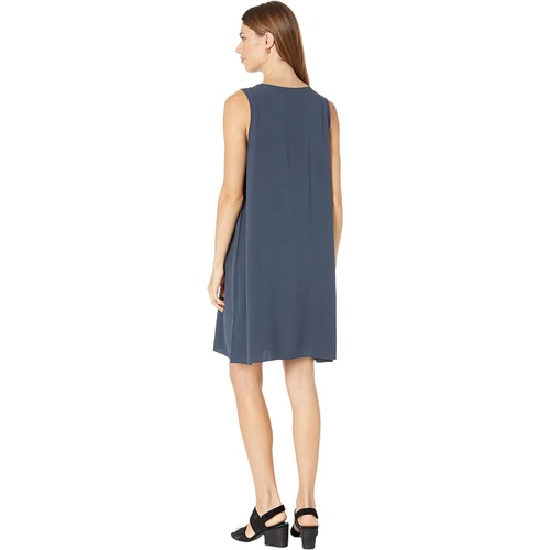  Eileen Fisher V-Neck Knee Length Dress in Silk Georgette Crepe