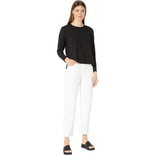  Eileen Fisher Petite Crew Neck Top with High-Low Hem in Organic Cotton Stretch Jersey