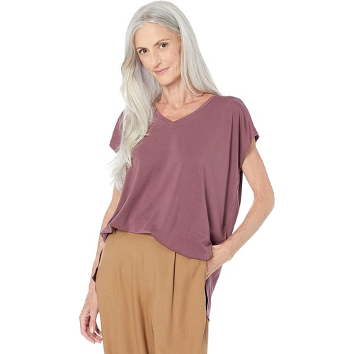  Eileen Fisher V-Neck Long Boxy Top in Fine Stretch Jersey Knit