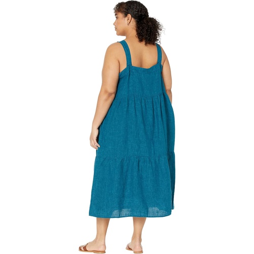  Eileen Fisher Tiered Strap Full-Length Dress in Washed Organic Linen Delave