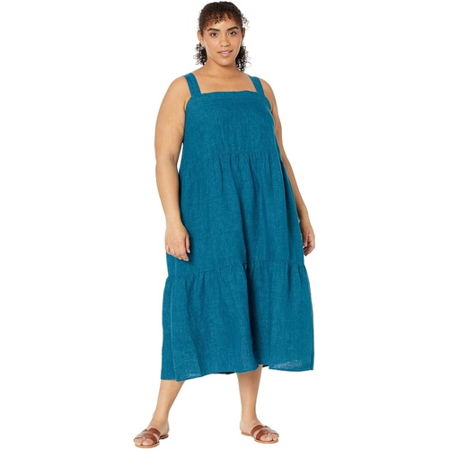  Eileen Fisher Tiered Strap Full-Length Dress in Washed Organic Linen Delave