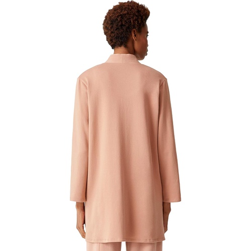  Eileen Fisher Tencel Organic Cotton Fleece High Collar Long Jacket